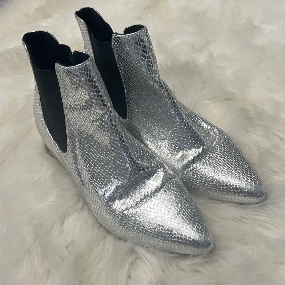 Topshop  silver metallic ankle boots